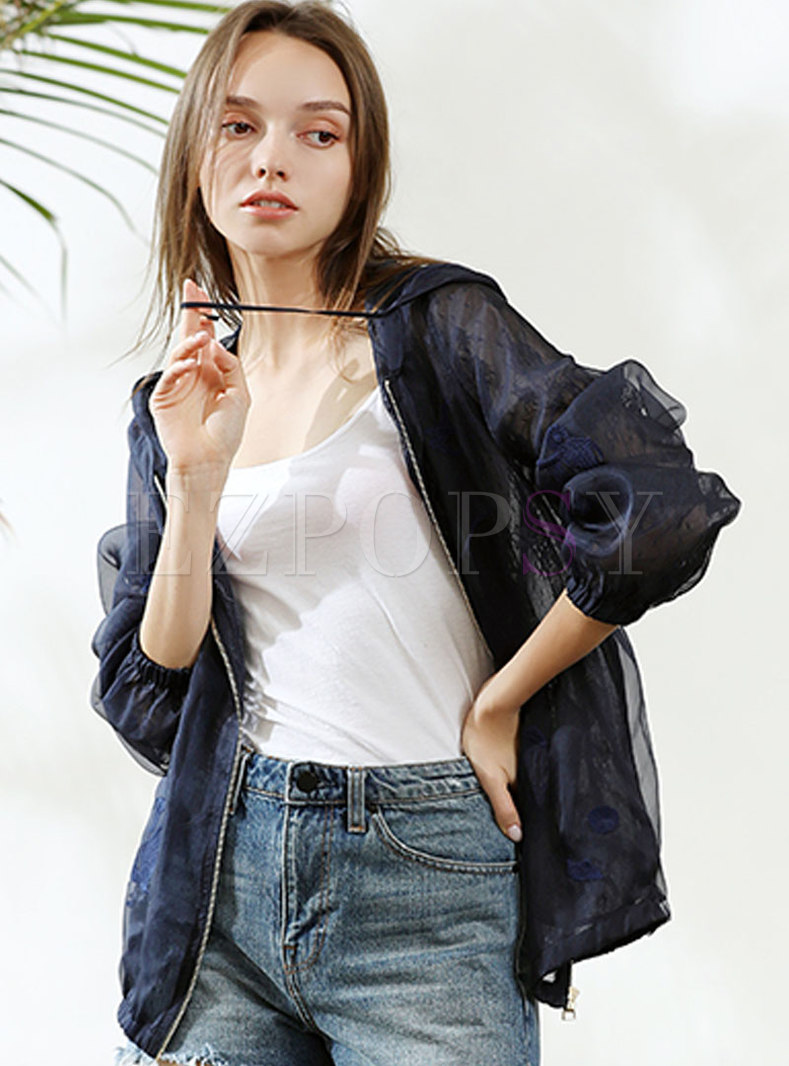 Lace Embroidery Hooded Thin Coat