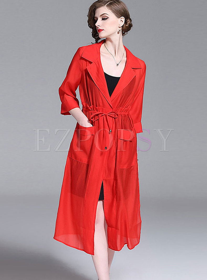 Notched Single-breasted Slit Trench Coat