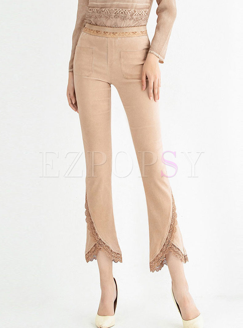 High Waist Lace Splicing Flare Pants