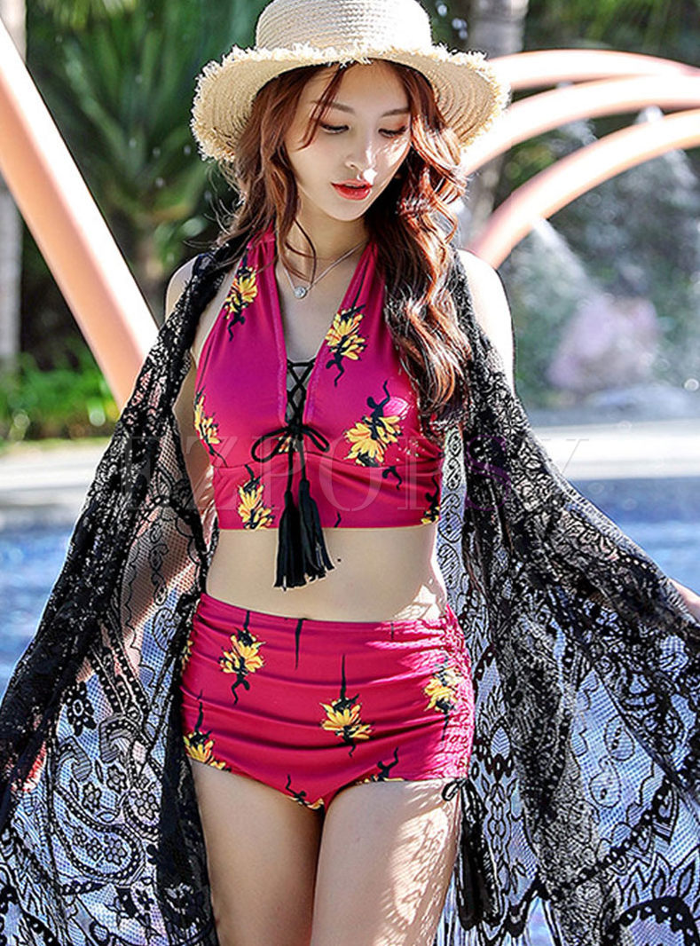 Stylish Print Perspective Cover-up Swimwear