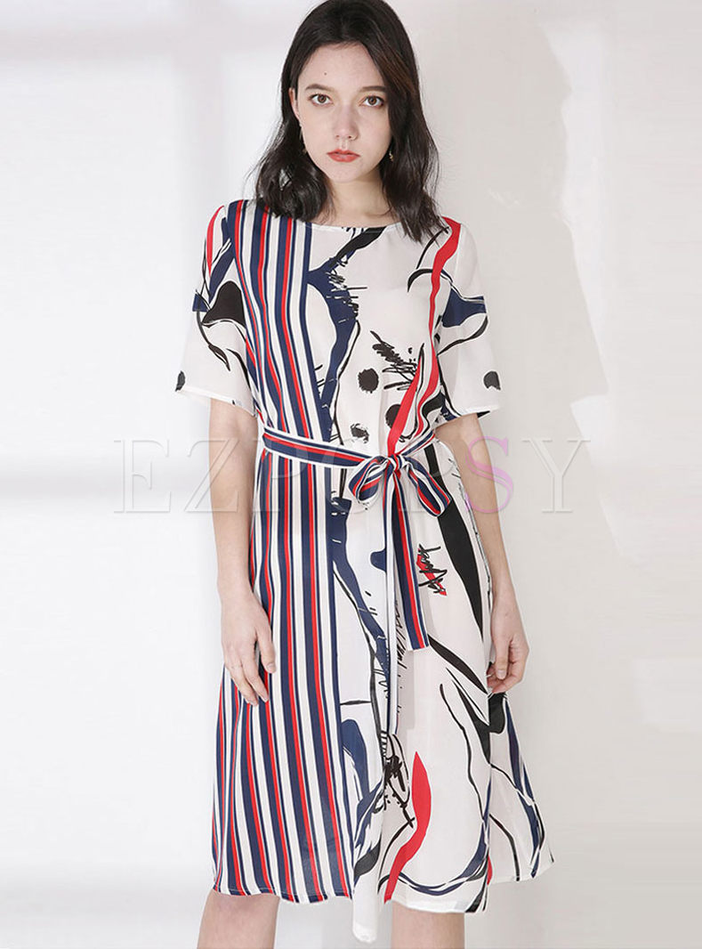 Fashion Short Striped Splicing Dress