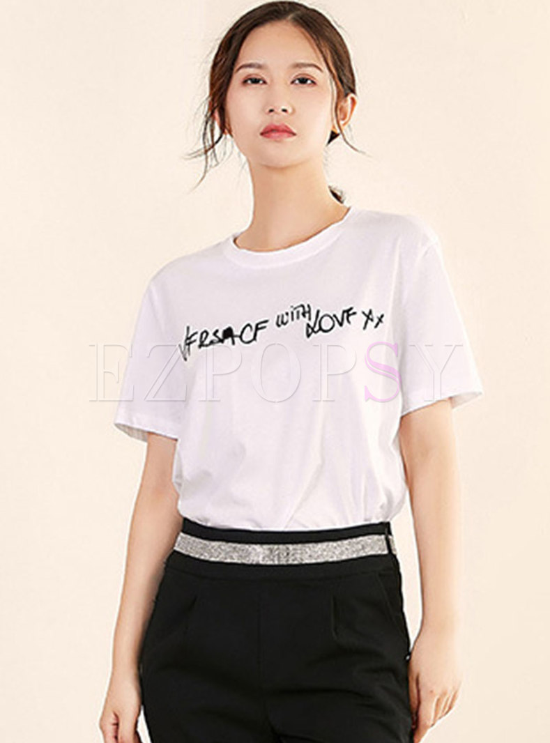 Brief Letter Print O-neck T-shirt