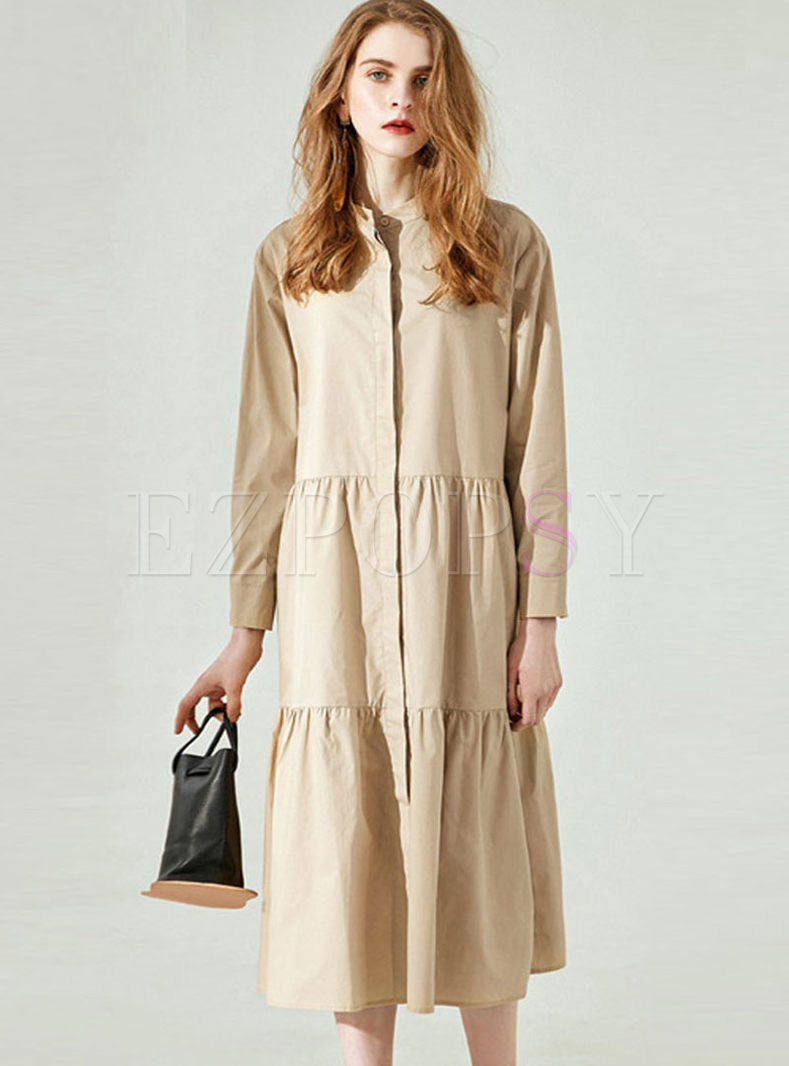 Casual Stand Collar Cotton Loose Dress
