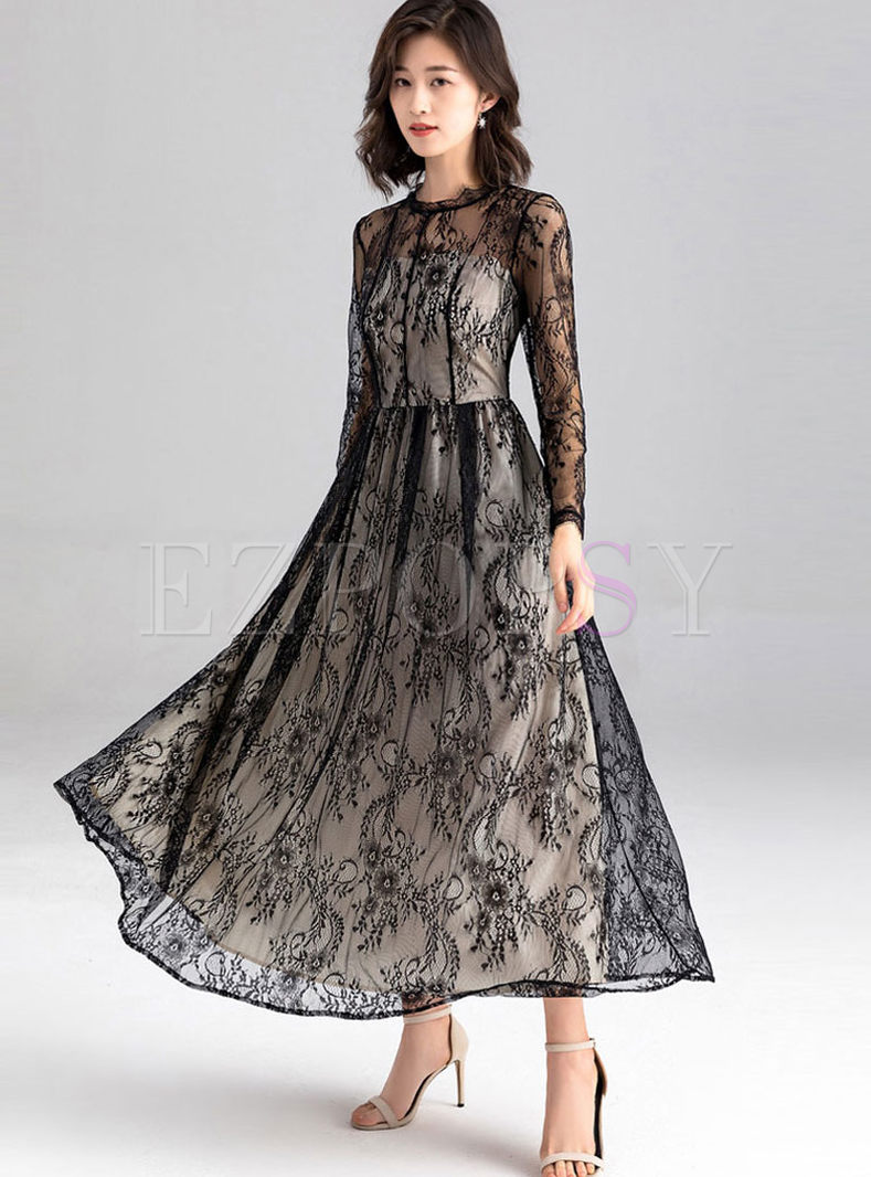 Dresses | Maxi Dresses | Long Sleeve Perspective Big Hem Dress