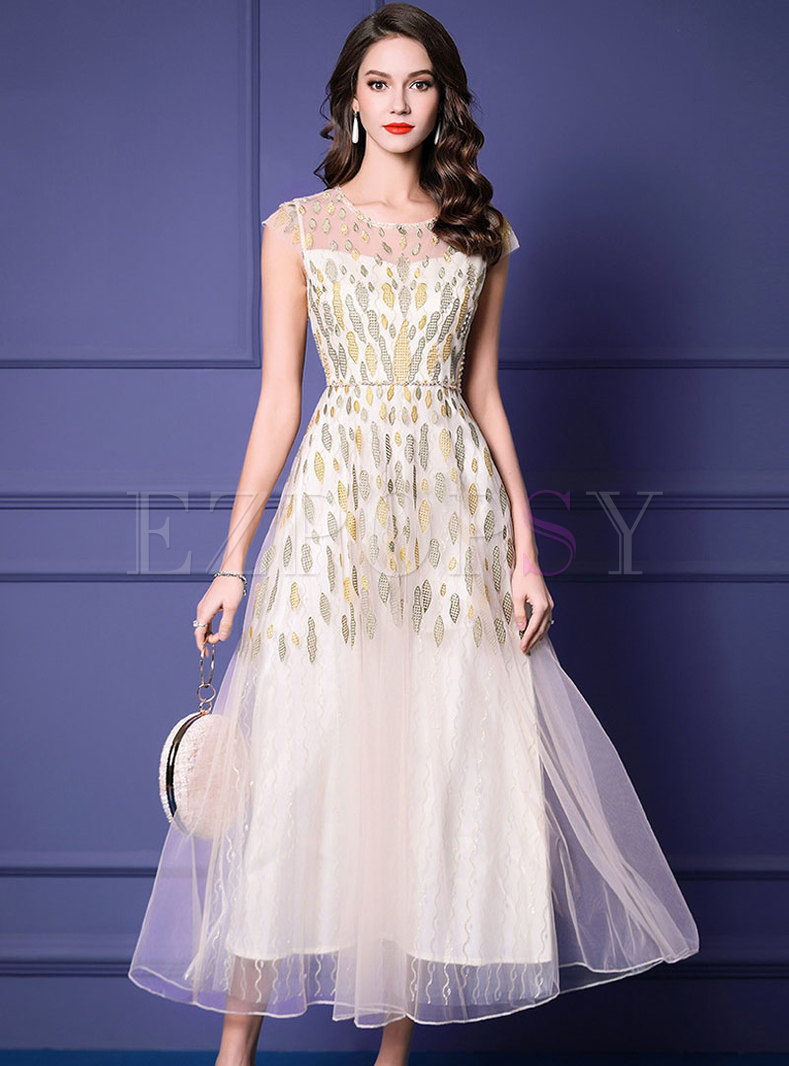 Dresses | Maxi Dresses | Fashion Yellow Mesh Floral Splicing Maxi Dress