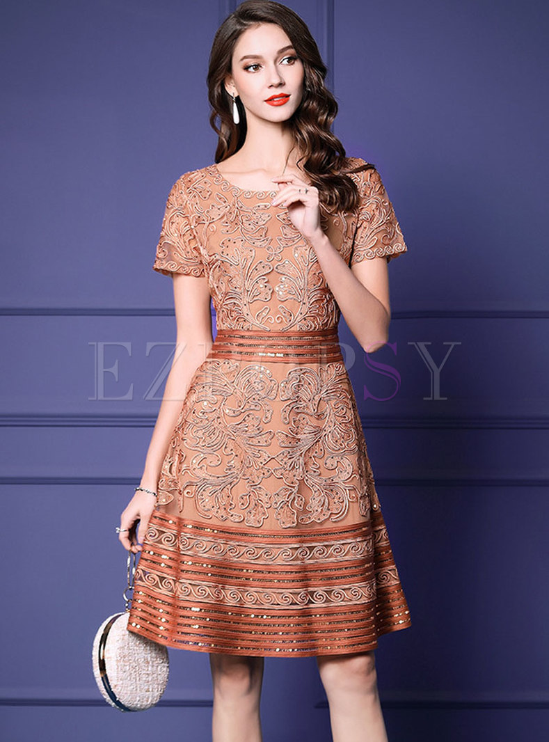 Elegant Plus-size Embroidered A Line Dress