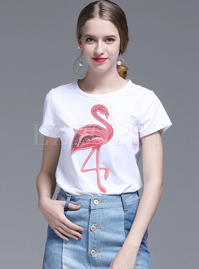Casual Cotton O-neck Print T-shirt