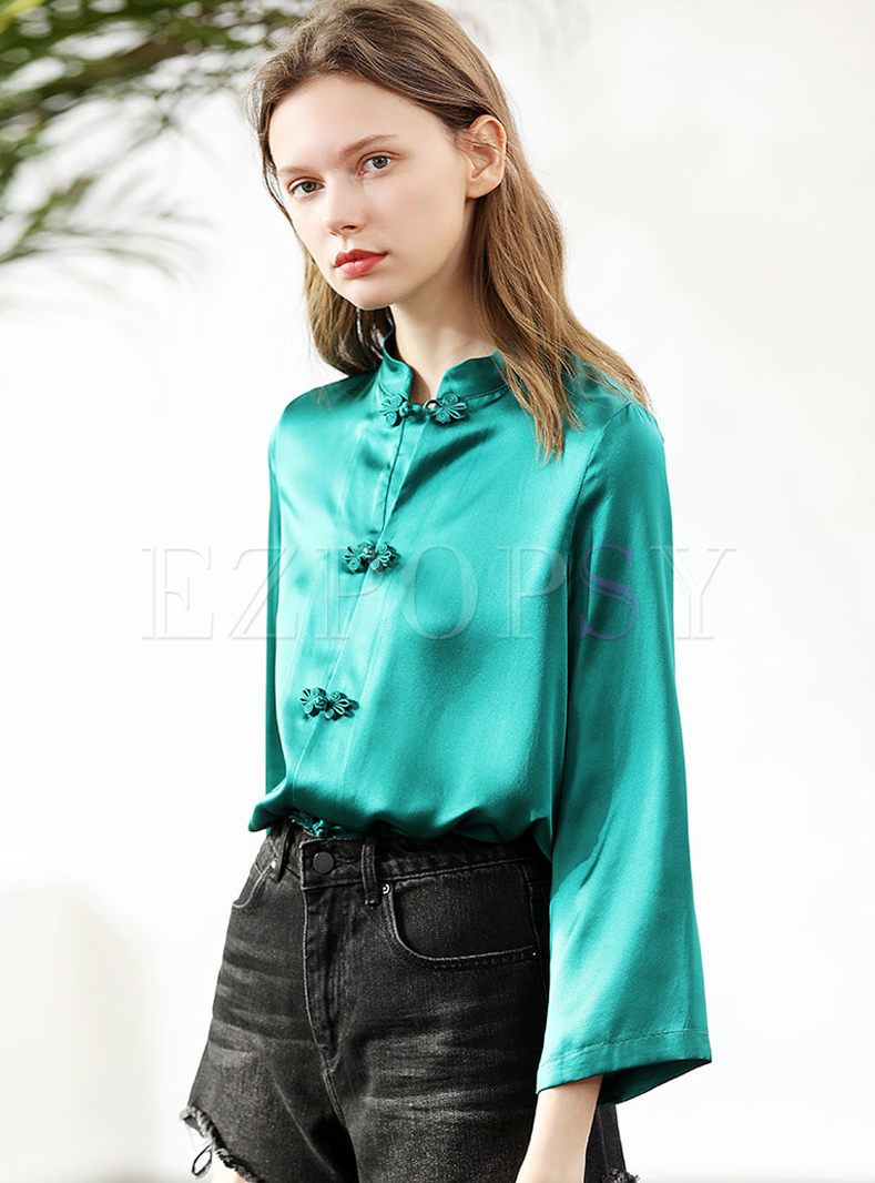 Tops | Blouses | Retro Mandarin Collar Silk Blouse