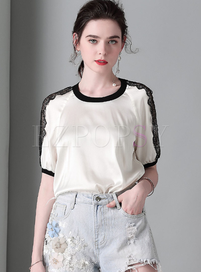 Casual Color-blocked Splicing O-neck T-shirt