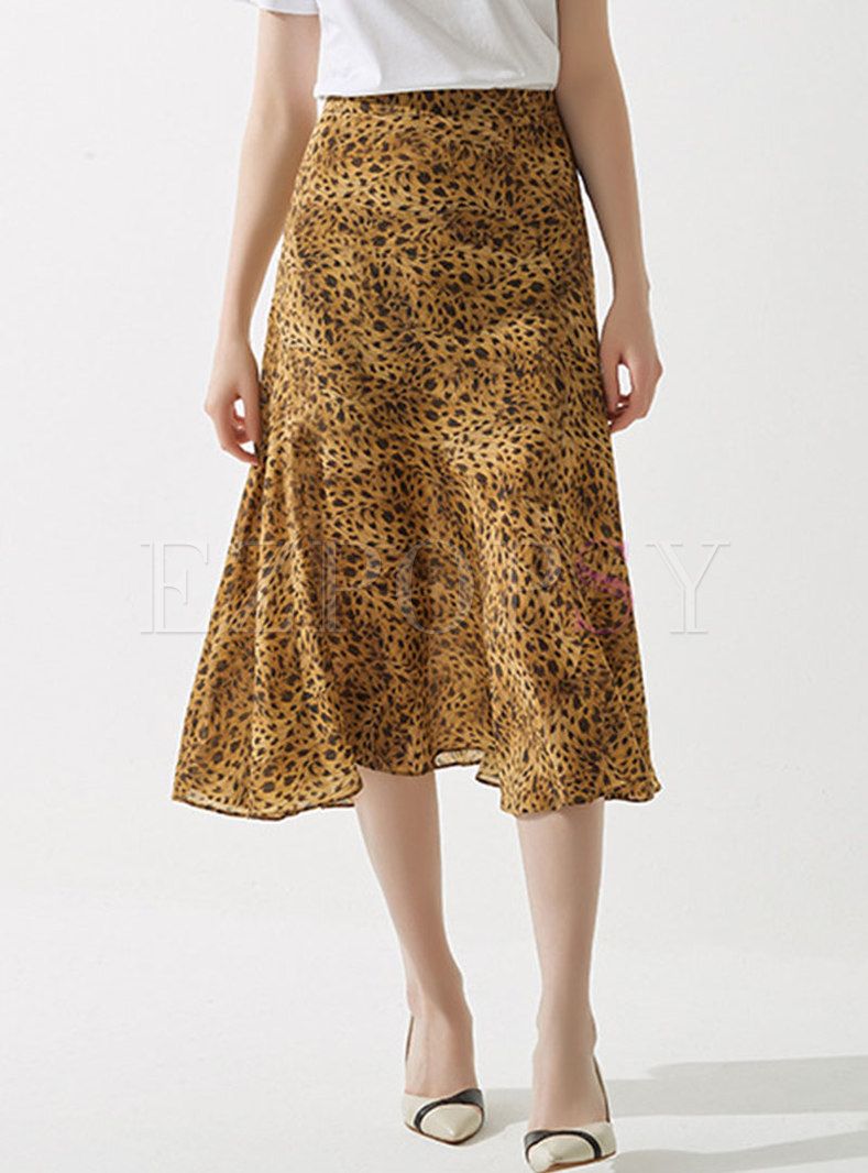 Leopard High Waist A Line Skirt