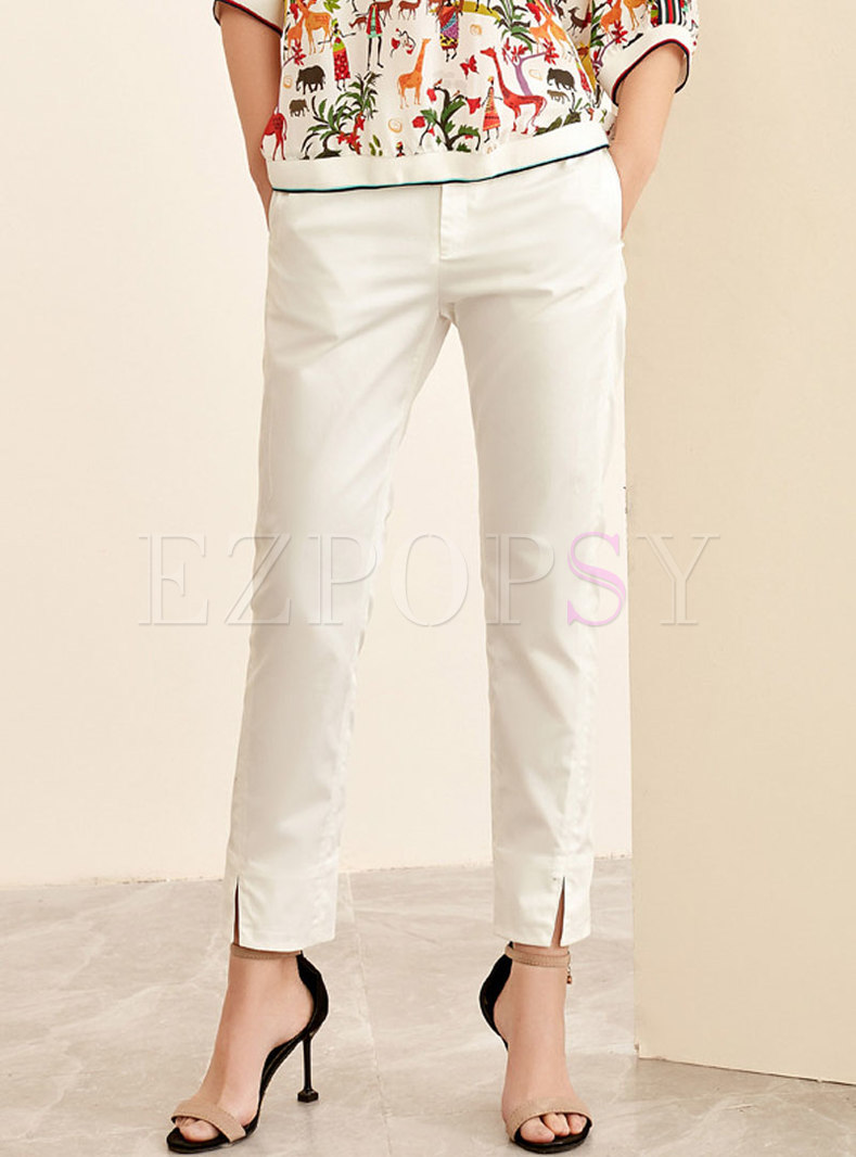 Stylish All-matched Split White Straight Pants