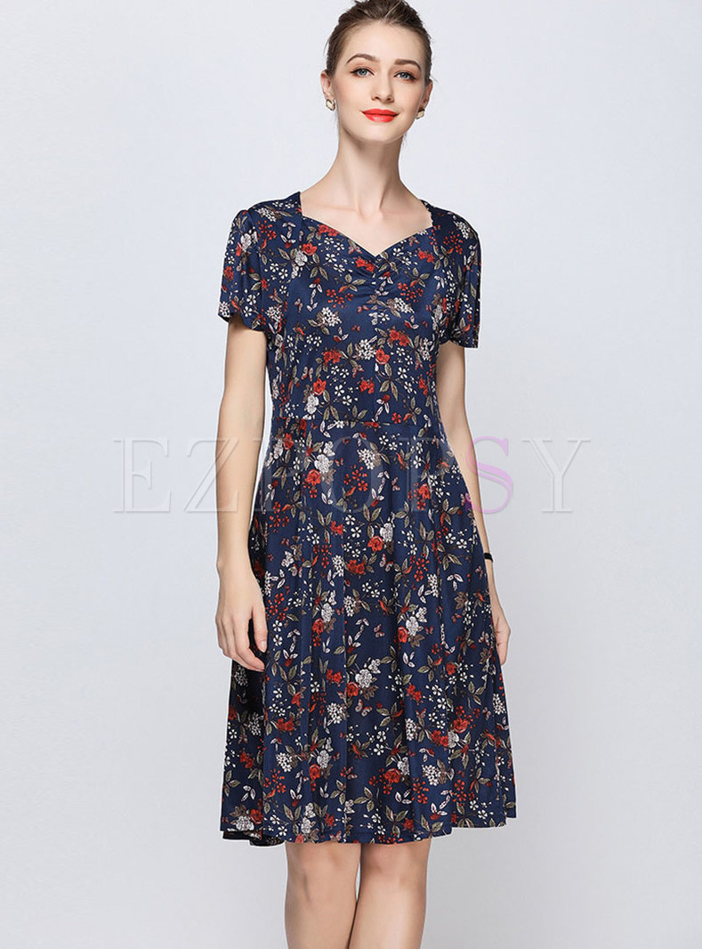 Trendy Print V-neck Slim Midi Dress