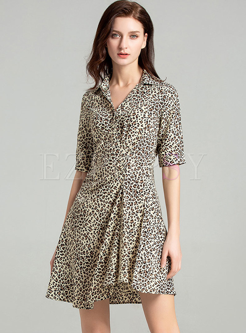 Stylish Leopard Irregular A line Dress