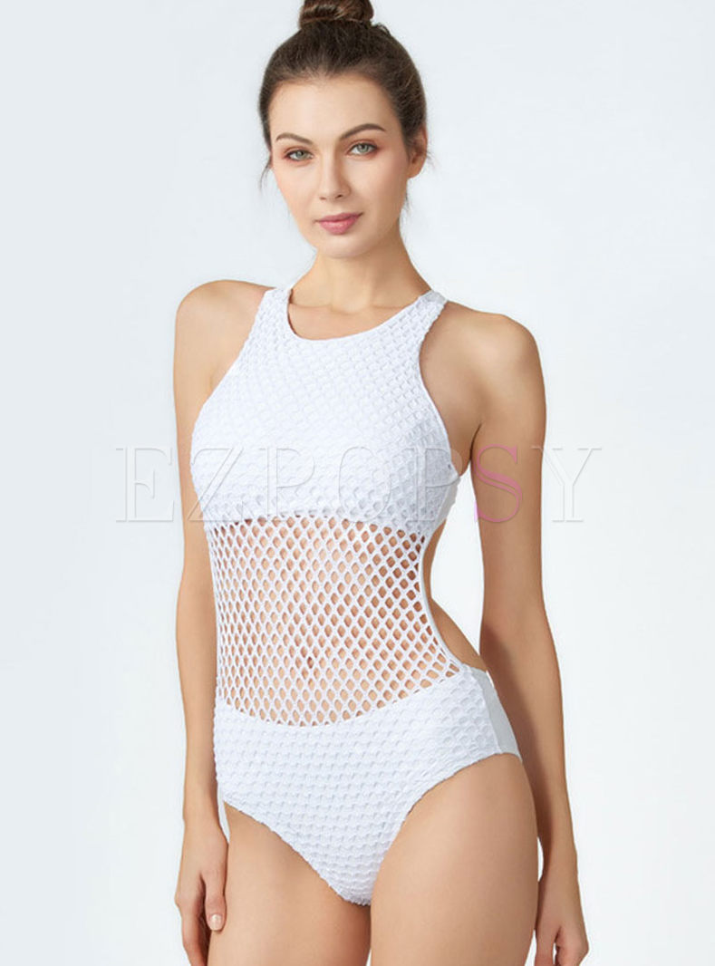 Chic O-neck Hollow Out One Piece Swimwear