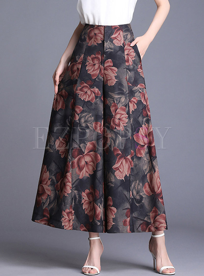 All-matched Print Casual Wide Leg Pants
