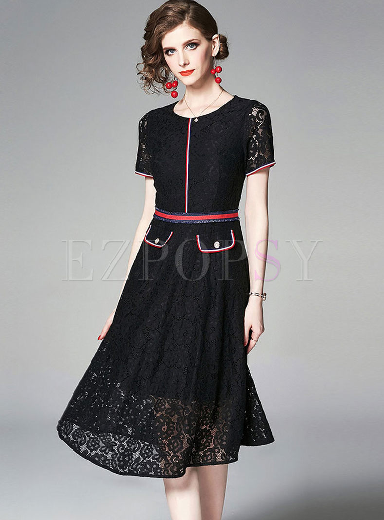 Brief Black Lace High Waisted Skater Dress