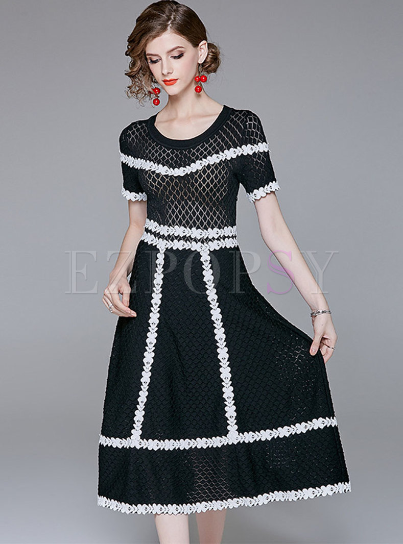 Stylish Color-blocked O-neck Slim Knitted Dress