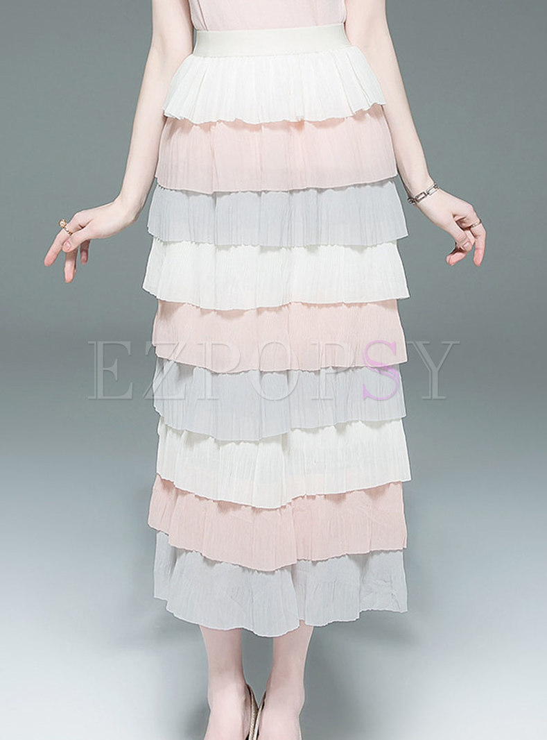 Chic Multi-color Chiffon Tiered Skirt