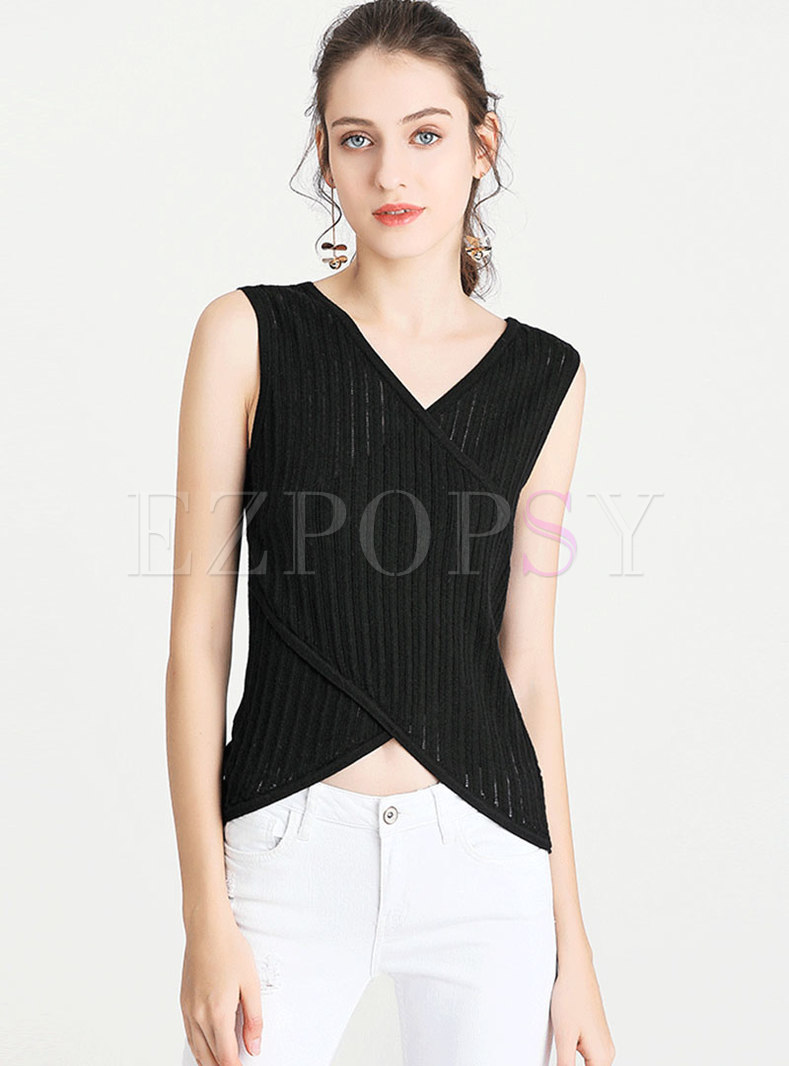Stylish Hollow Out Sleeveless Slim Knitted Tanks