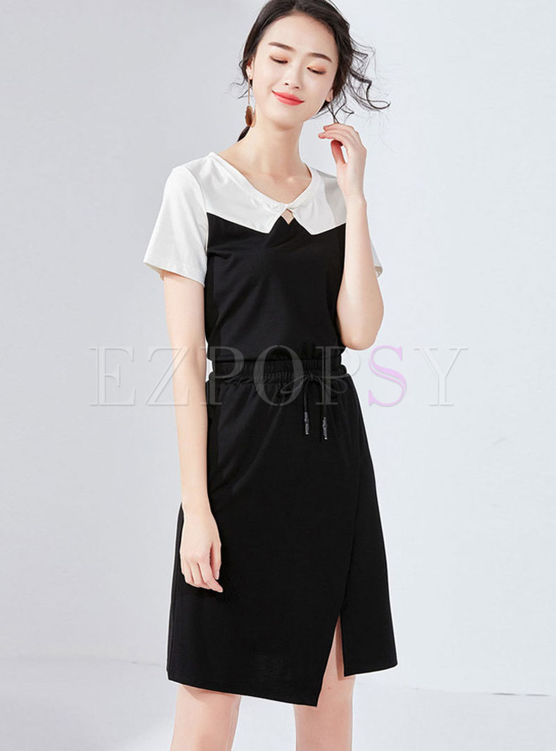Casual O-neck Hollow Out T-shirt & Brief Slit Skirt