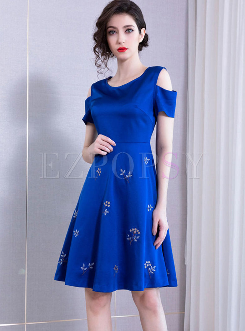 Plus Size High Waist Embroidered A Line Dress