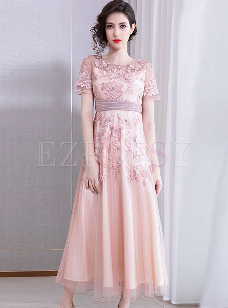 Elegant Embroidered Drilling Slim Maxi Party Dress