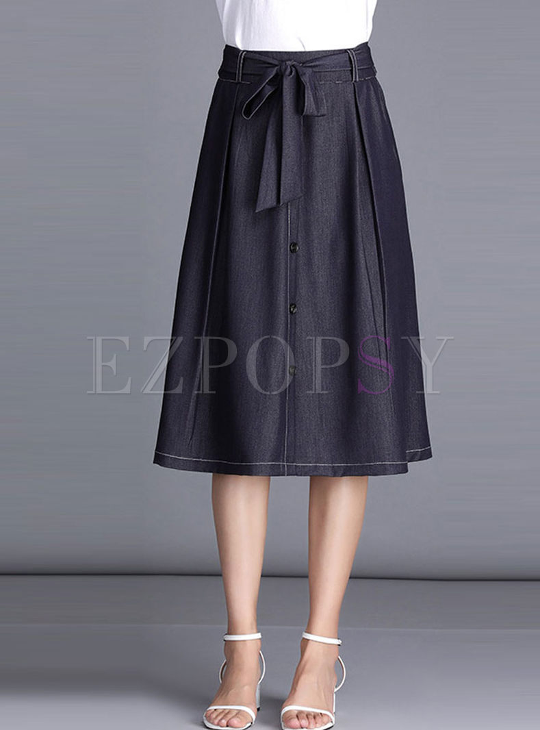 Casual Solid Color High Waist A Line Skirt