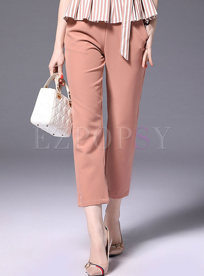 Brief Solid Color Easy-matching Straight Pants
