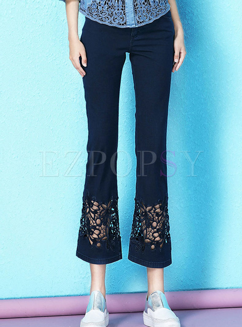 Brief Solid Color Hollow Out Flare Pants