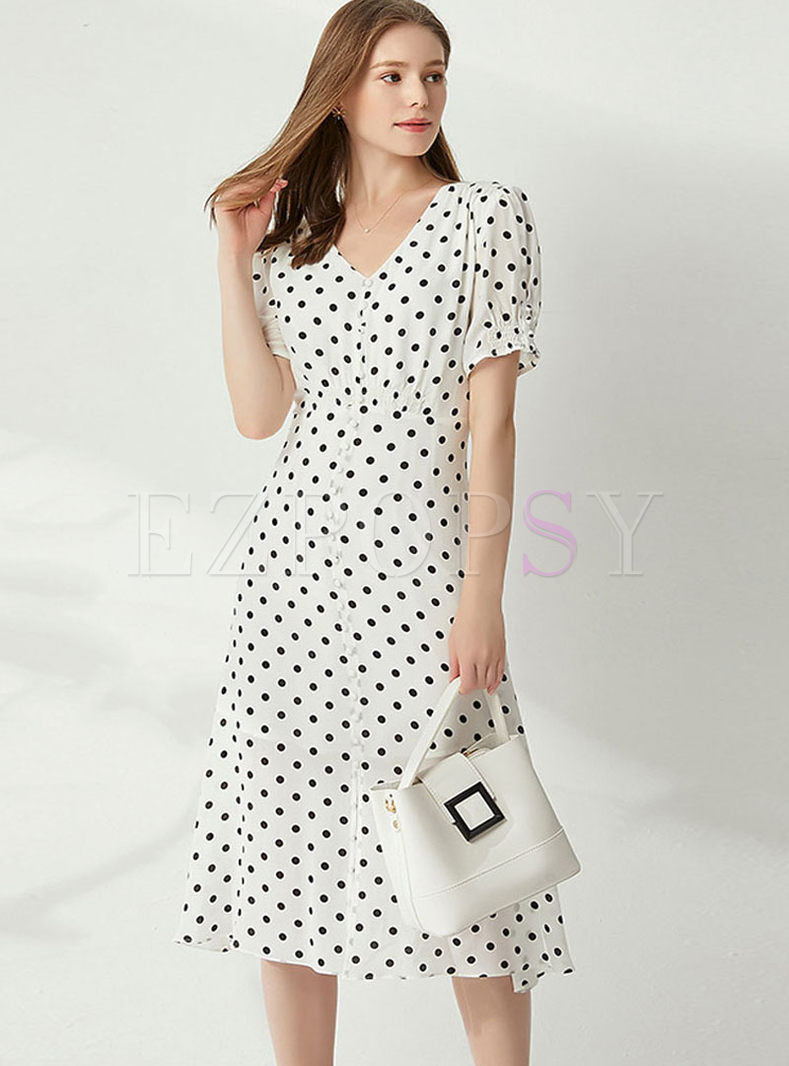 short sleeve polka dot dress