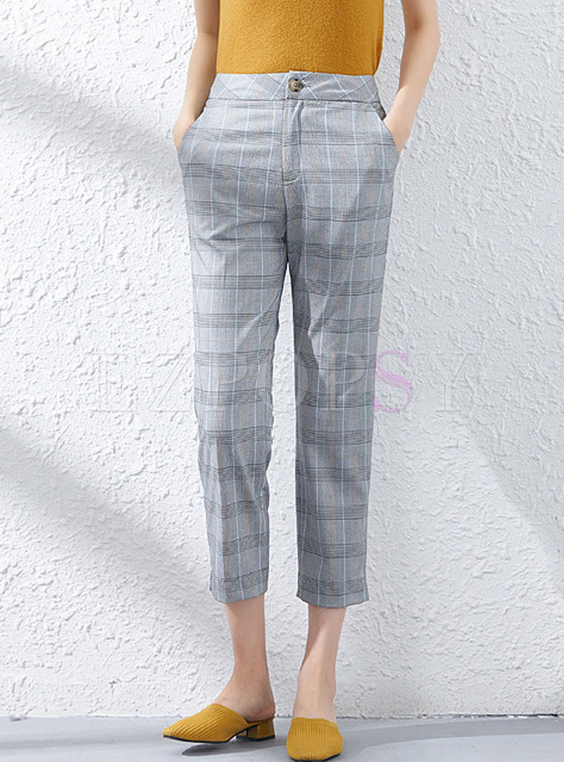 Stylish Houndstooth Casual Straight Pants 