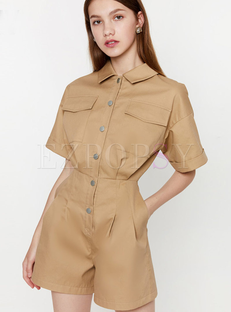 Brief Pure Color High Waist Casual Rompers
