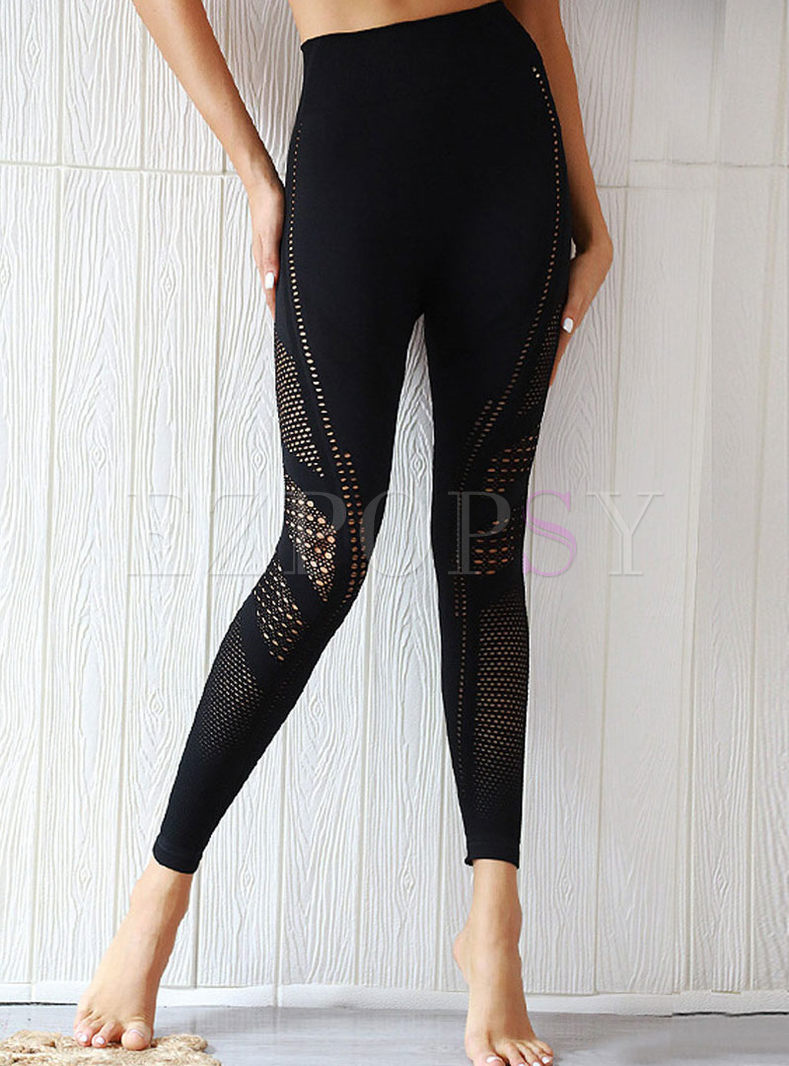 Fashion Solid Color Hollow Out Sheath Pants