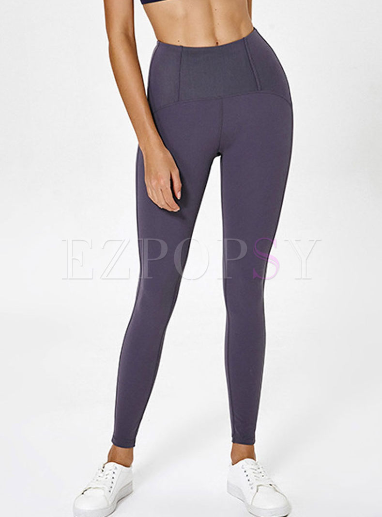 Brief Solid Color High Waist Tight Yoga Pants