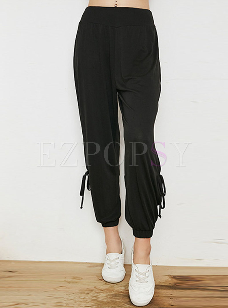 Stylish Hollow Out Tied Loose Comfortable Sport Pants