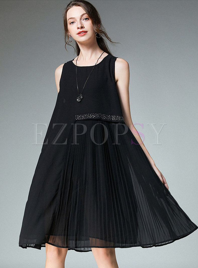 Black Sleeveless Chiffon Plus Size Dress