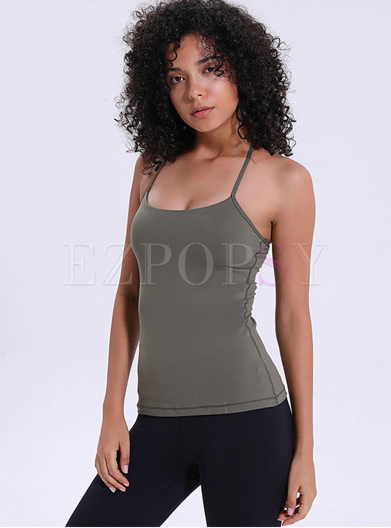 Solid Color Backless Slim Sports Top