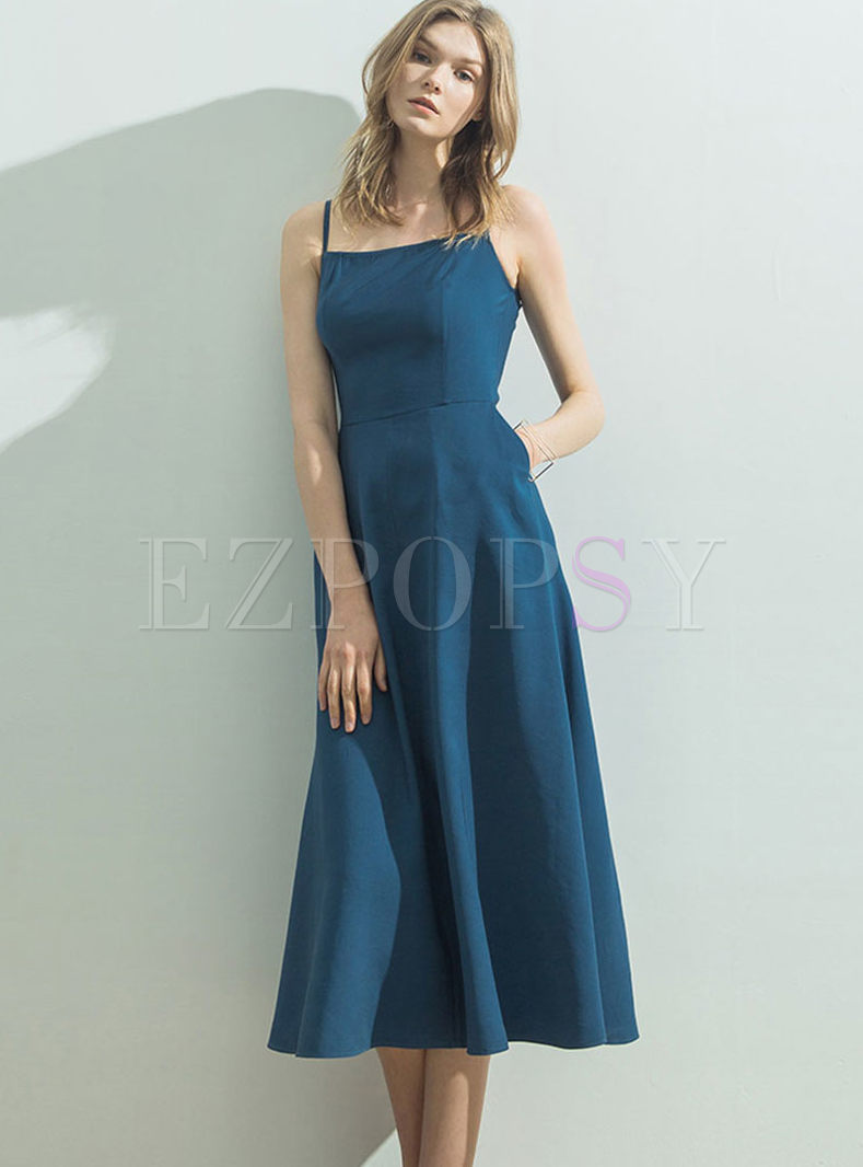 Brief Solid Color High Waist Sling Dress