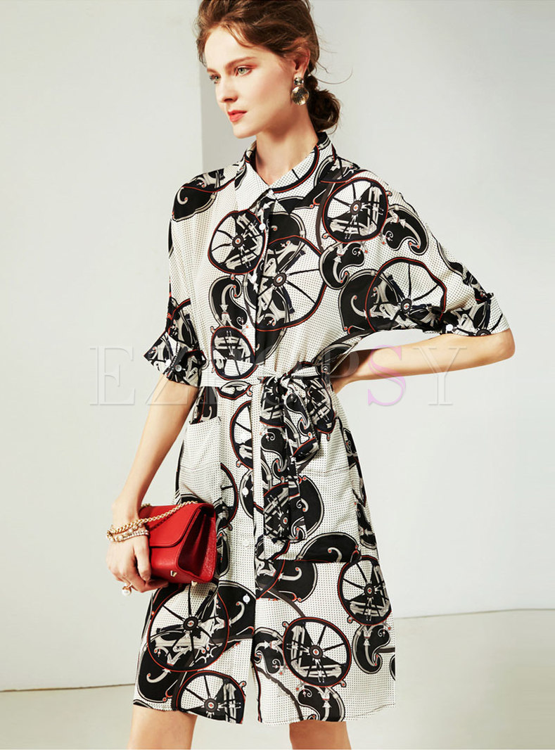 Trendy Print Silk Half Sleeve Slim T-shirt Dress