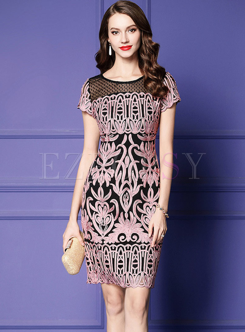 Dresses | Bodycon Dresses | Elegant Embroidered Splicing Plus-size ...