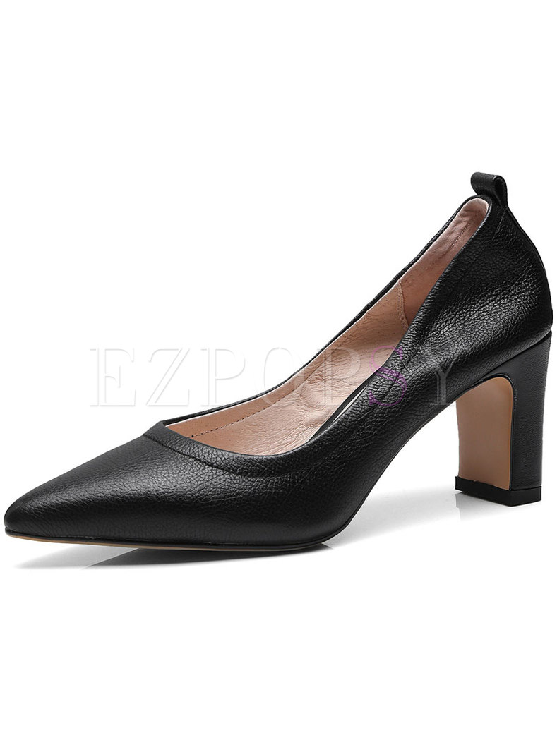 Pure Color Pointed Genuine Leather Pumps