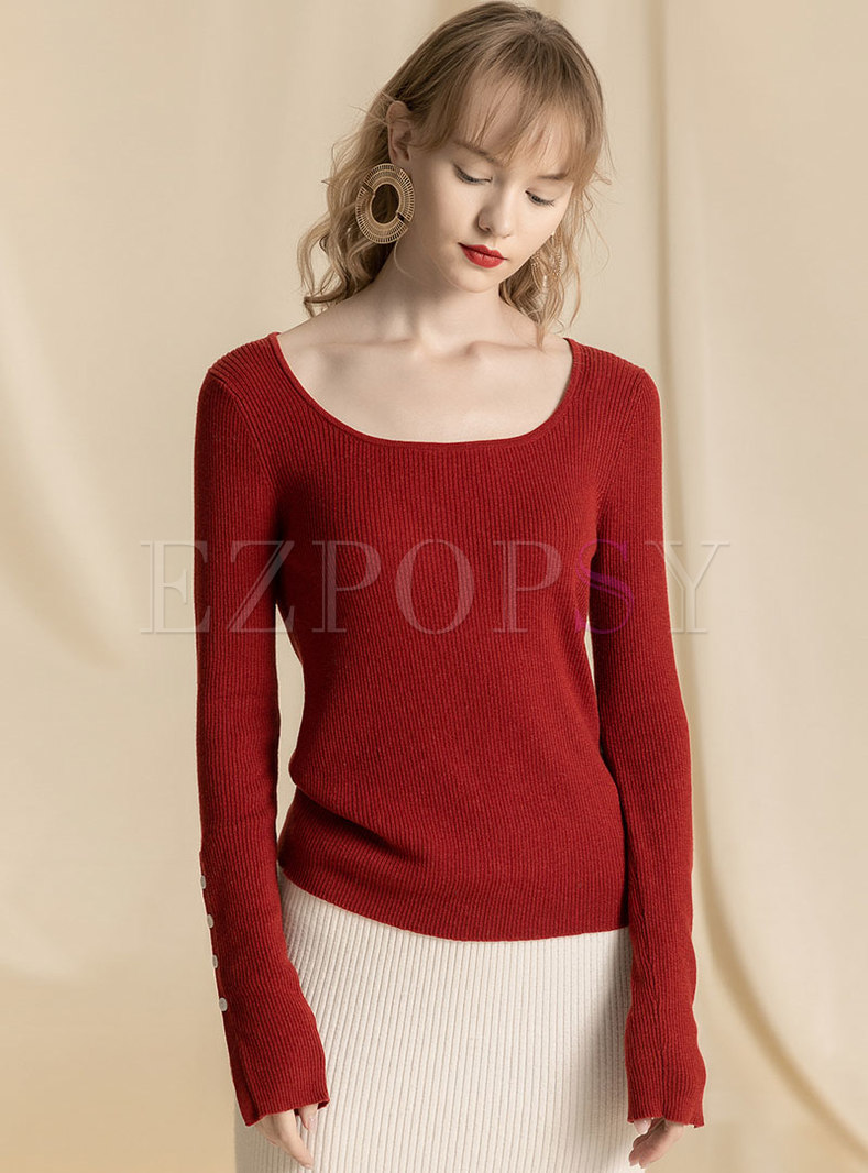 Brief Striped Pure Color Pullover Sweater