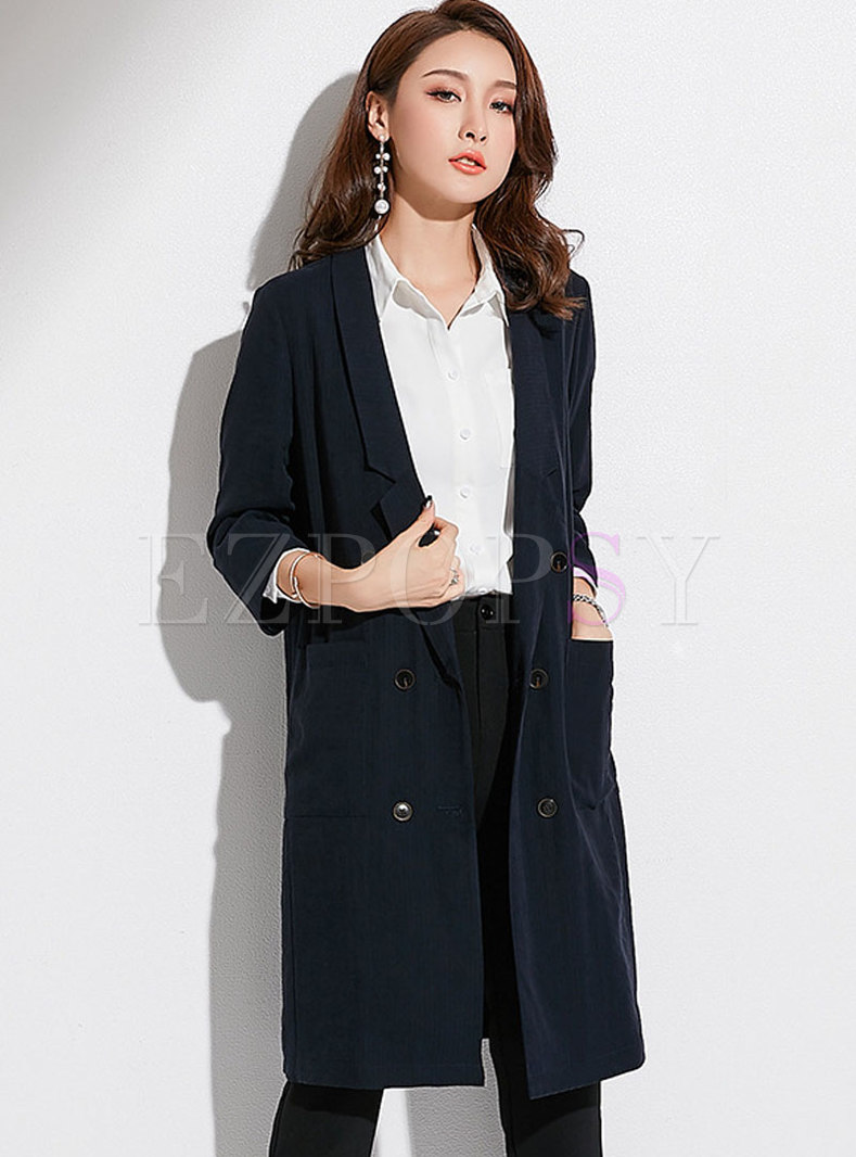 Solid Color Double Breasted Trench Coat