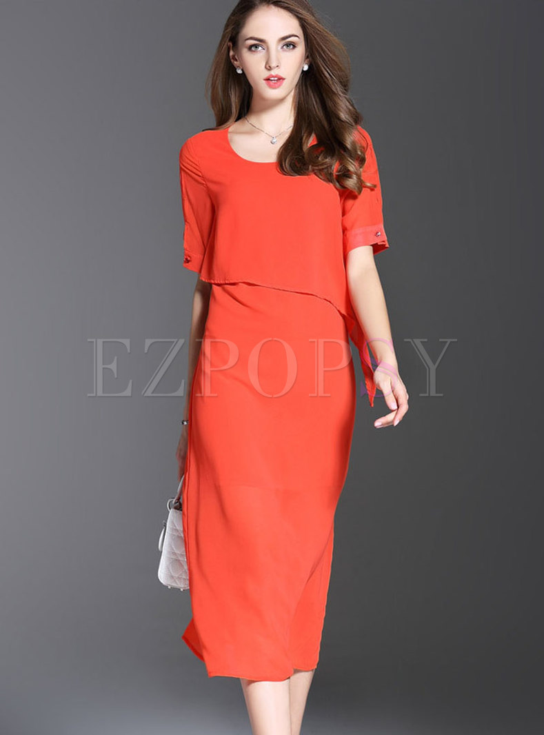 Stylish Pure Color See-though Tied Sheath Dress