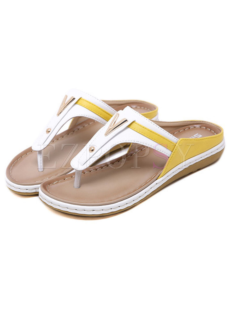 Women's Color Stitching Metal Comfortable Slippers