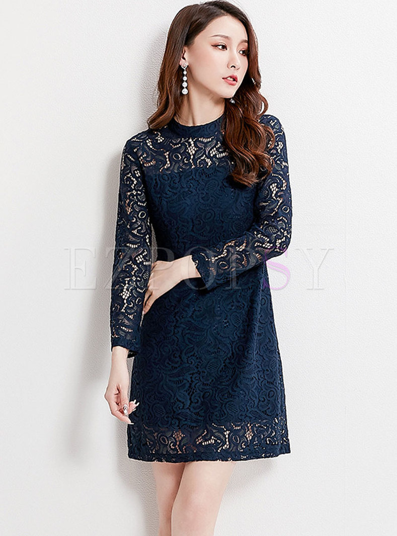 Lace Embroidered Hollow Out Perspective Sheath Dress