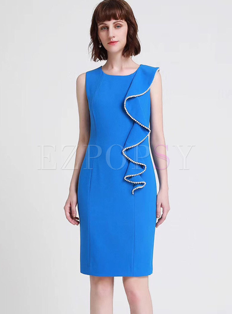 Elegant Pure Color Splicing Sleeveless Bodycon Dress