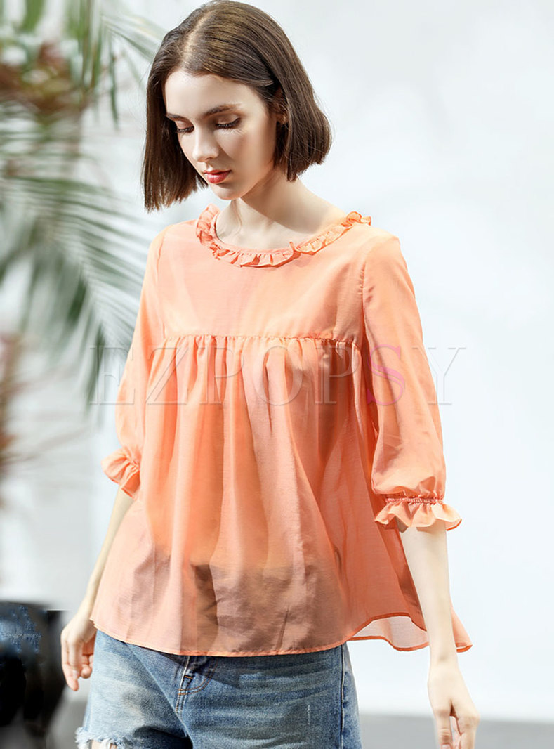 Solid Color O-neck Loose Pullover T-shirt