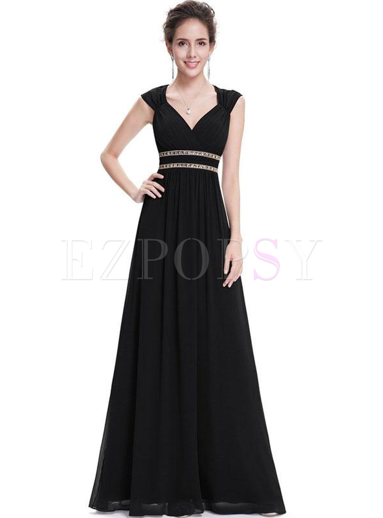 Sequined Contrast High Waist V-Neck Sleevesless Evening Dresses
