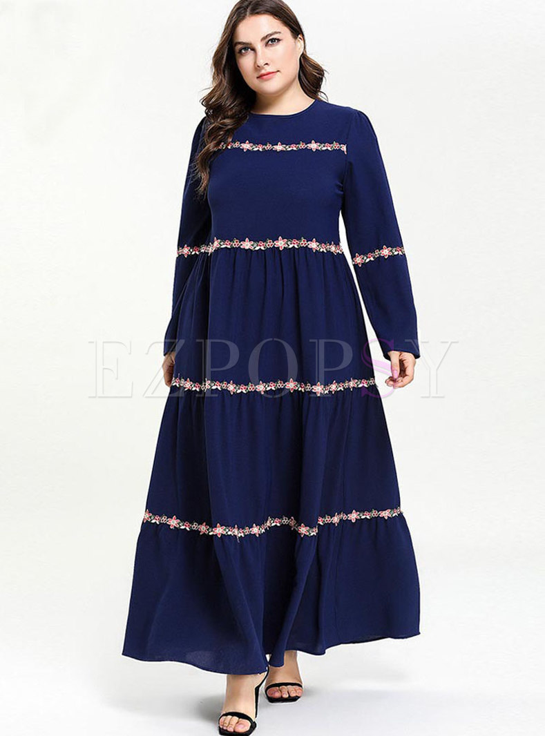 Brief Plus Size Lace Multi-layer Comfortable Maxi Dress